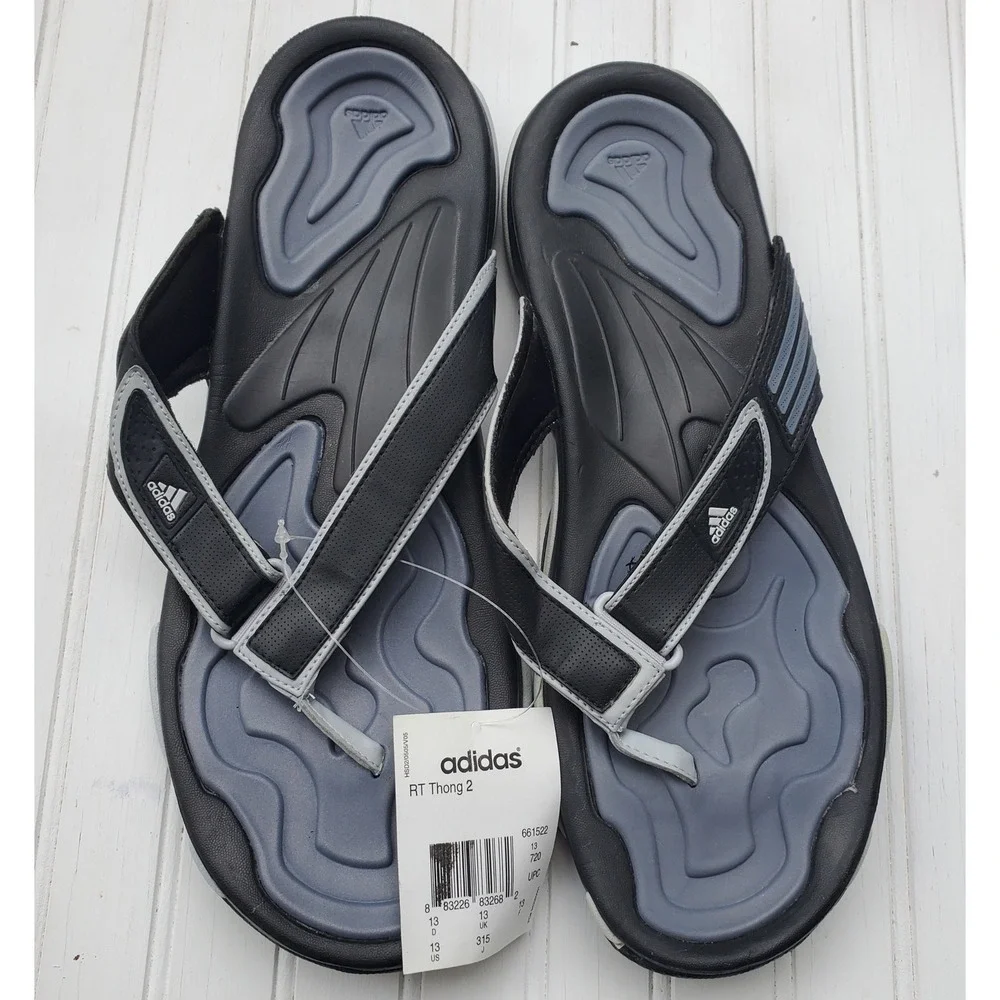 Adidas RT Thong 2 Mens Sandals Black Grey Athletic Flip Flops 661522 Size 13